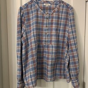 Madewell cotton linen plaid top  long sleeve buttons XL excellent with jeans